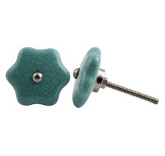 Sea Green Star Shape Crackle Ceramic Dresser Knob